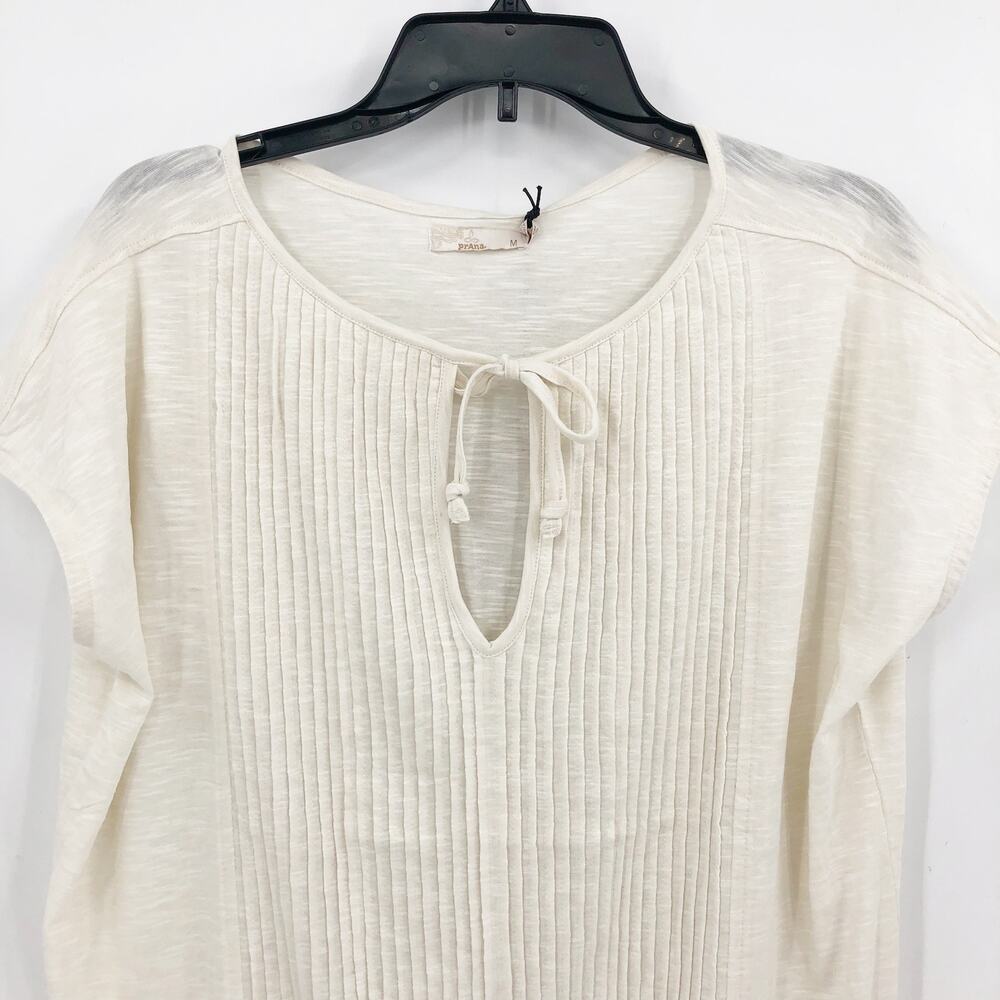 PRANA Women's Ocupas Popover Top Medium Soft White Pintuck Short Sleeve NWT - Picture 5 of 12